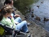 Base 1 student picture feeding the ducks
